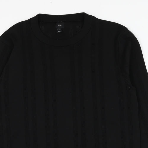 River Island Mens Black Round Neck  Polyester Pullover Jumper Size L