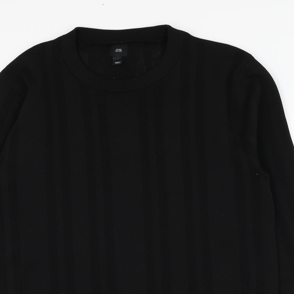 River Island Mens Black Round Neck  Polyester Pullover Jumper Size L