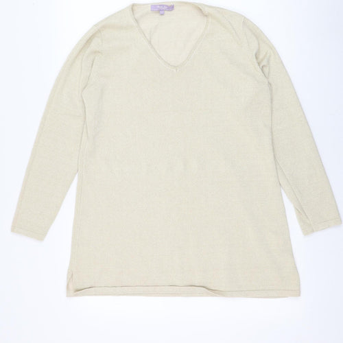 Michele Hope Womens Gold V-Neck  Viscose  Jumper Size 14