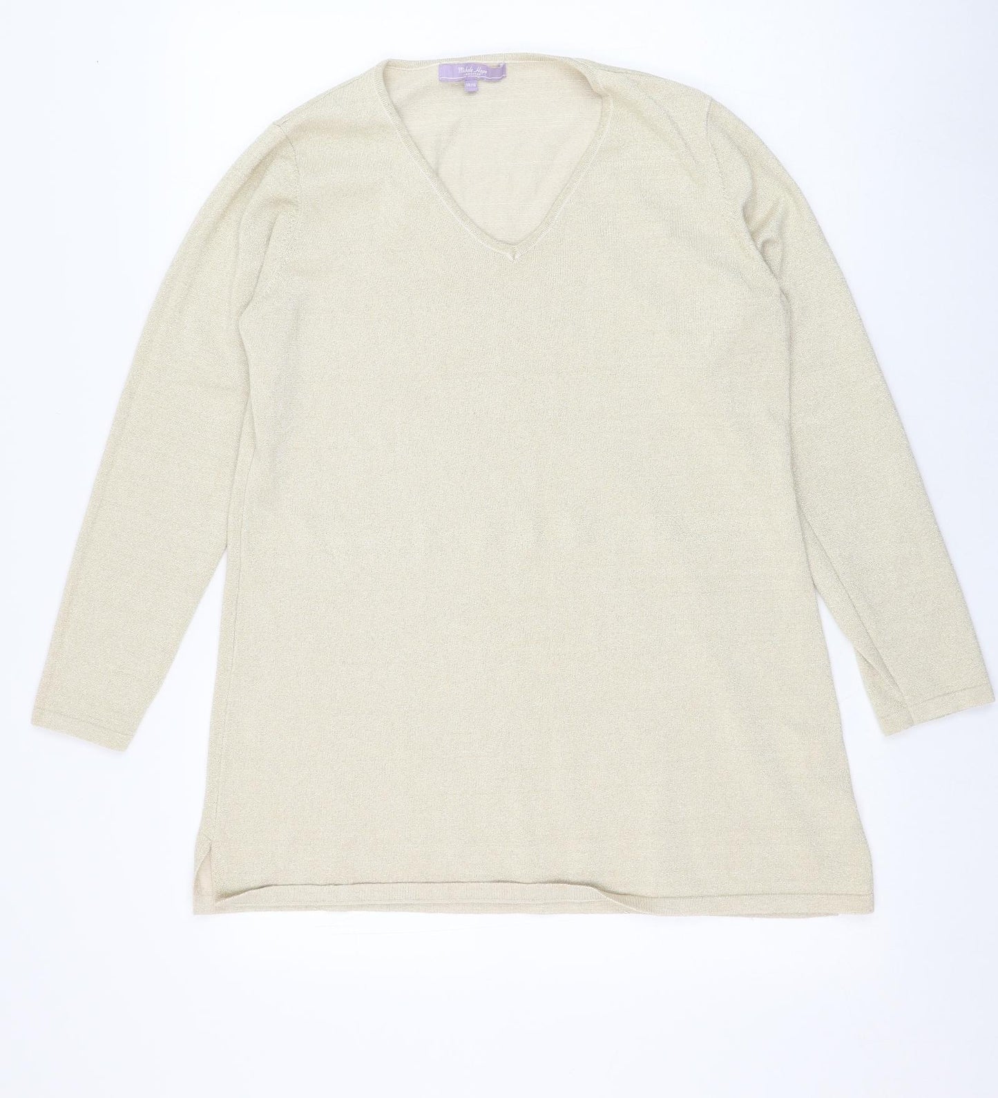 Michele Hope Womens Gold V-Neck  Viscose  Jumper Size 14