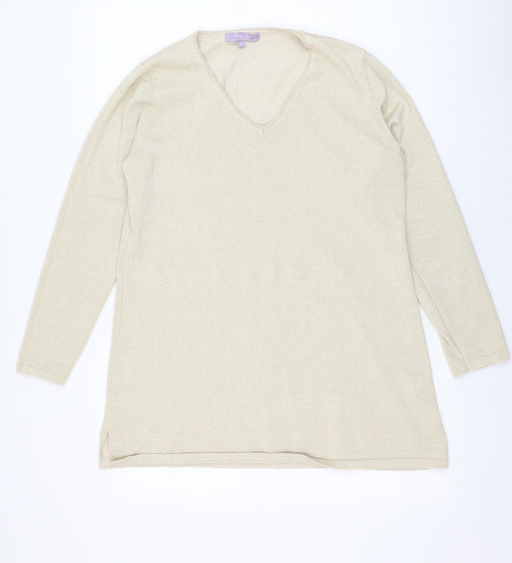Michele Hope Womens Gold V-Neck  Viscose  Jumper Size 14