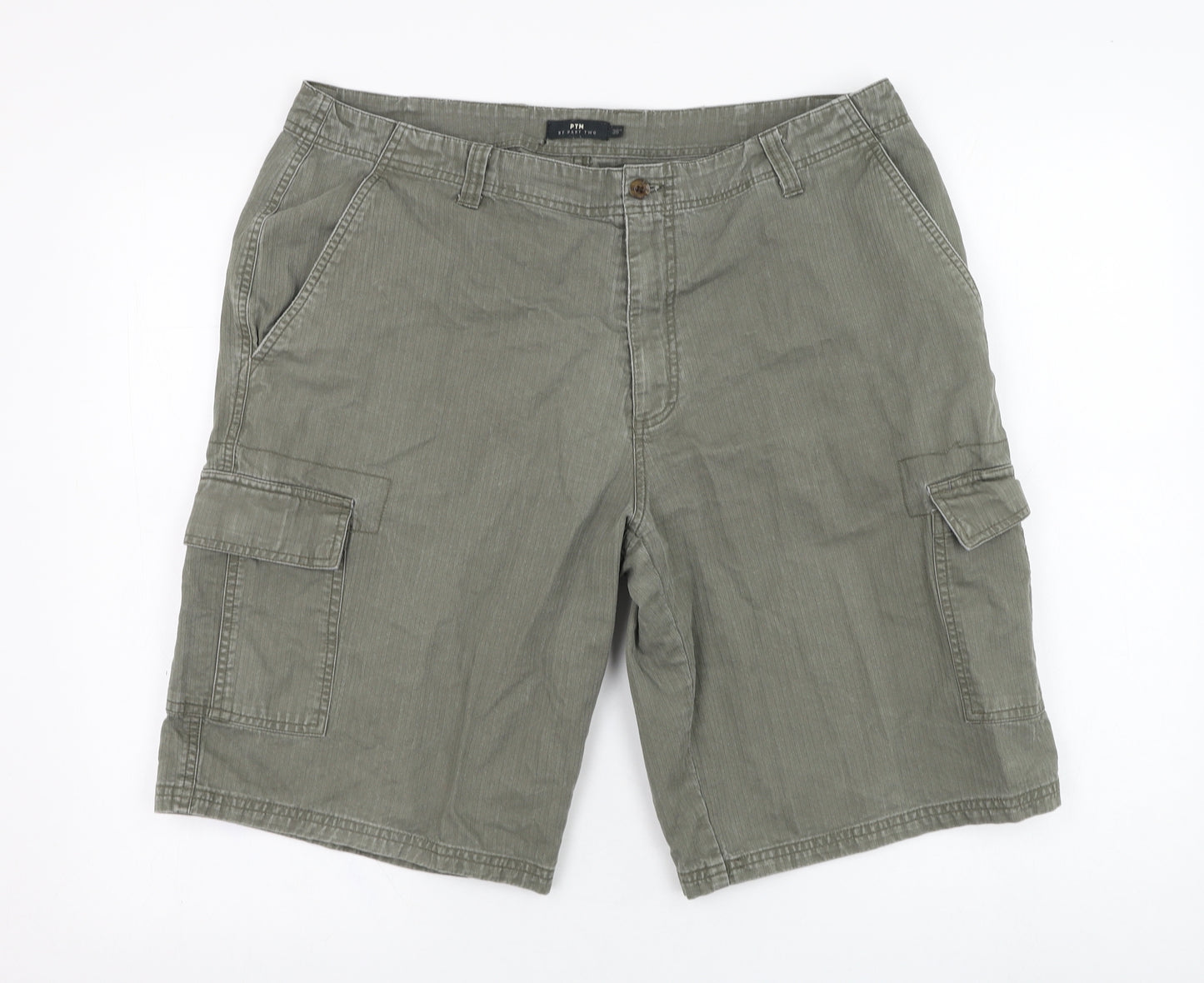 Part Two Mens Green  Cotton Cargo Shorts Size 36 in L11 in Regular Zip