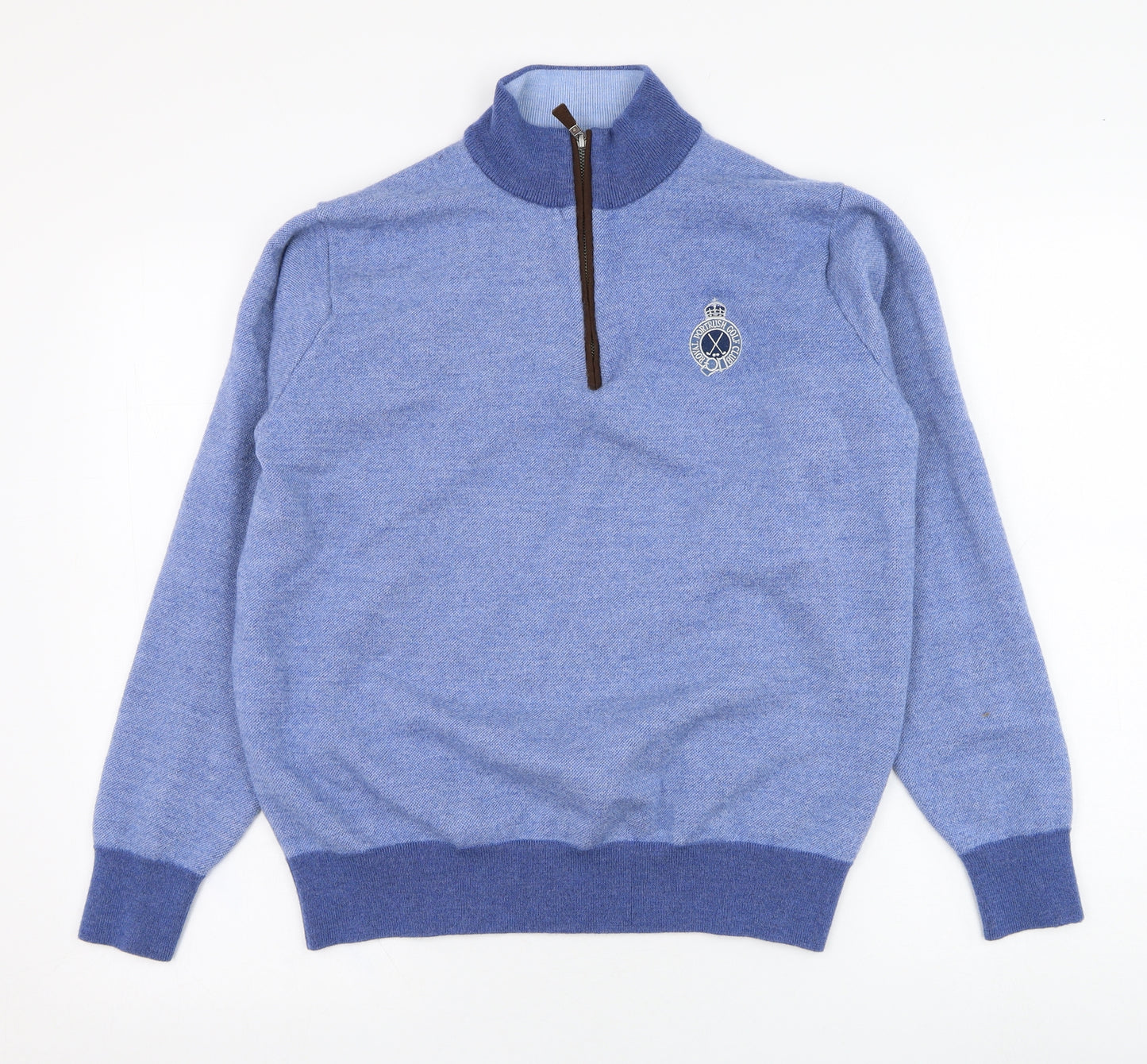 Peter Millar Mens Blue Mock Neck  Wool Henley Jumper Size XL