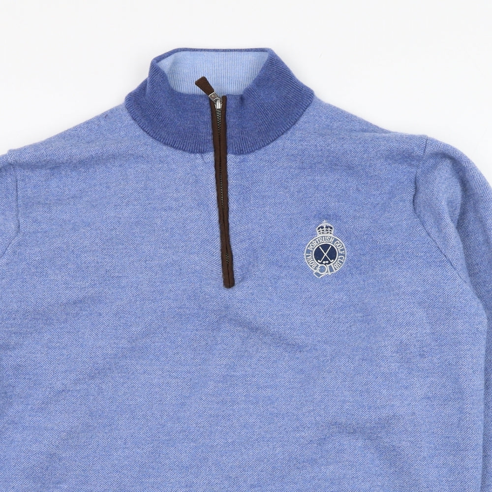 Peter Millar Mens Blue Mock Neck  Wool Henley Jumper Size XL