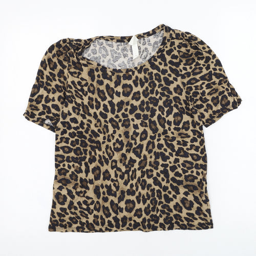 H&M Womens Brown Animal Print Viscose Basic T-Shirt Size S Round Neck