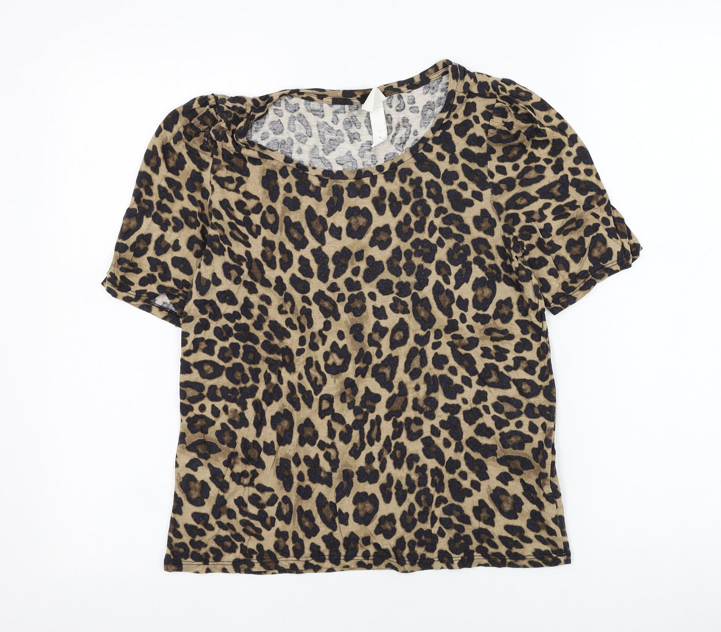 H&M Womens Brown Animal Print Viscose Basic T-Shirt Size S Round Neck