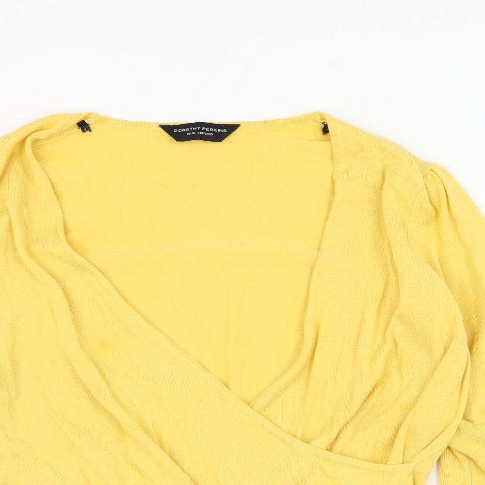 Dorothy Perkins Womens Yellow V-Neck  Viscose Pullover Jumper Size 18