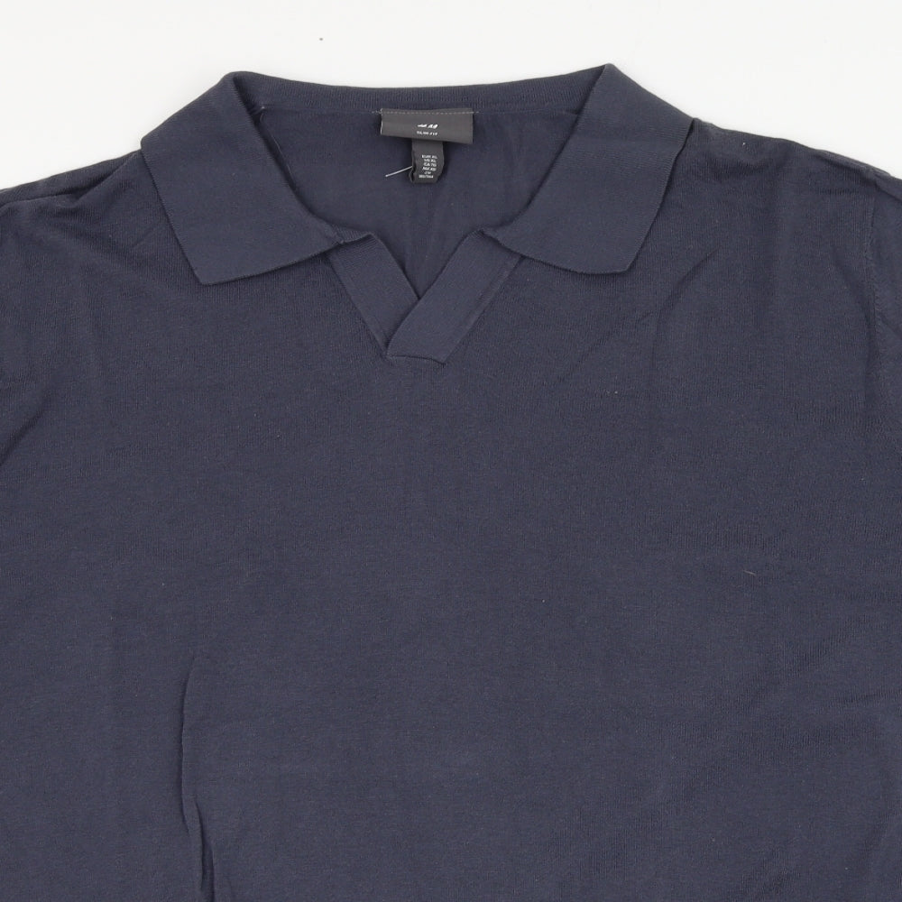 H&M Mens Grey  Cotton  T-Shirt Size XL Collared
