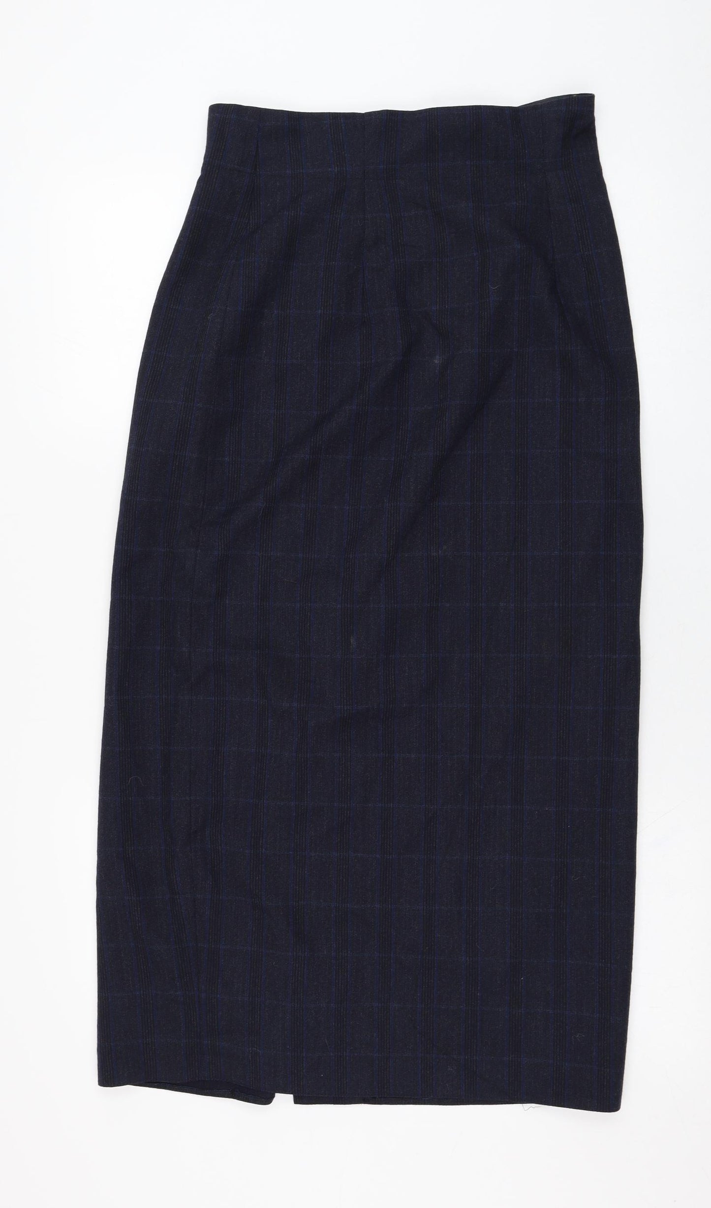 John Rocha Womens Blue Check Wool Straight & Pencil Skirt Size 14   Zip