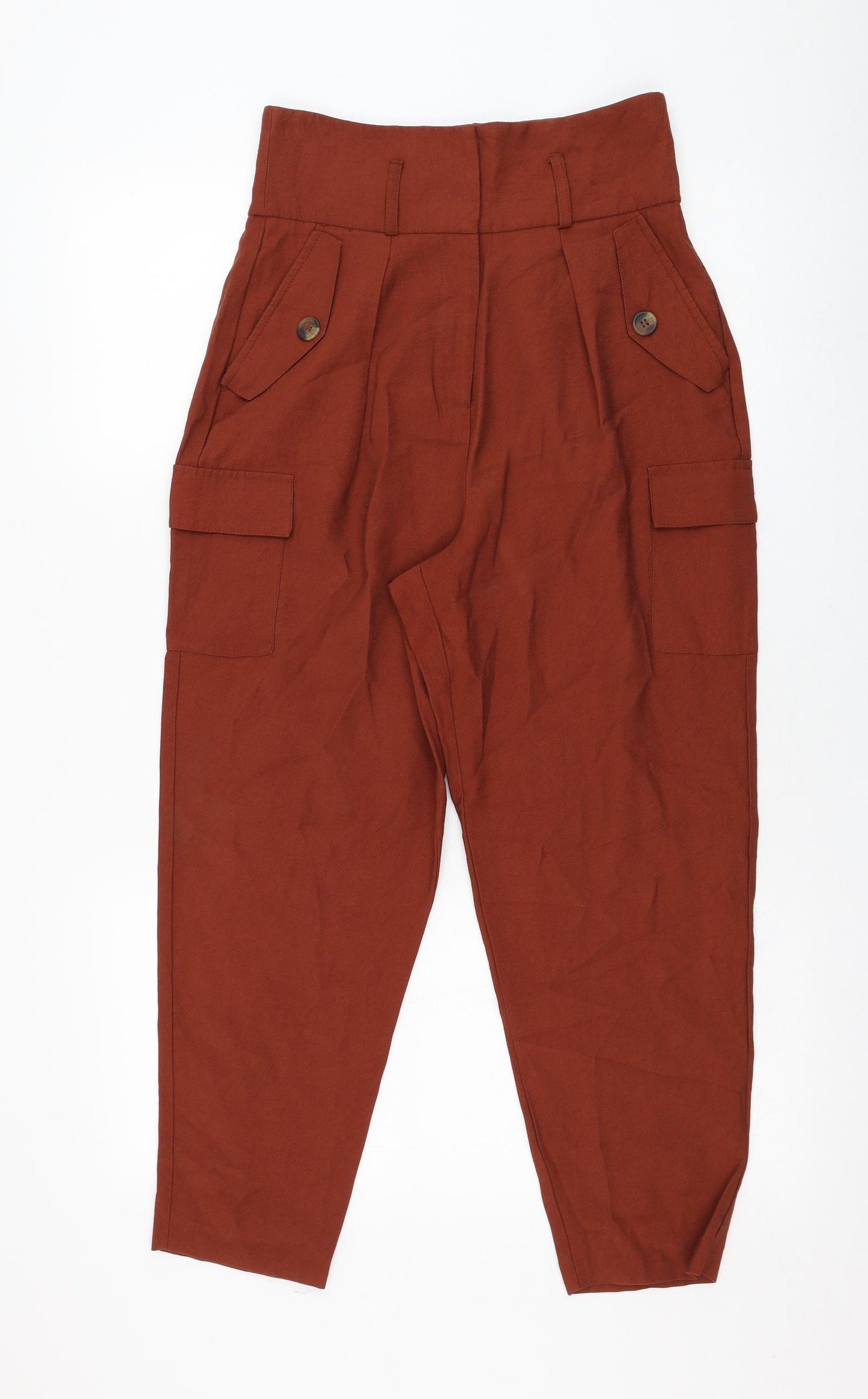 ASOS Womens Brown  Viscose Cropped Trousers Size 8 L23 in Regular Zip