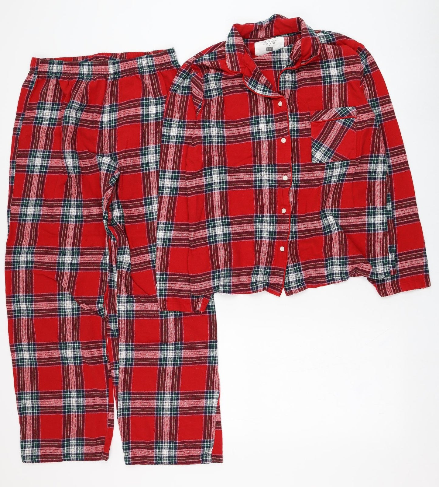 F&F Womens Red Check Cotton Top Pyjama Set Size 8  Button