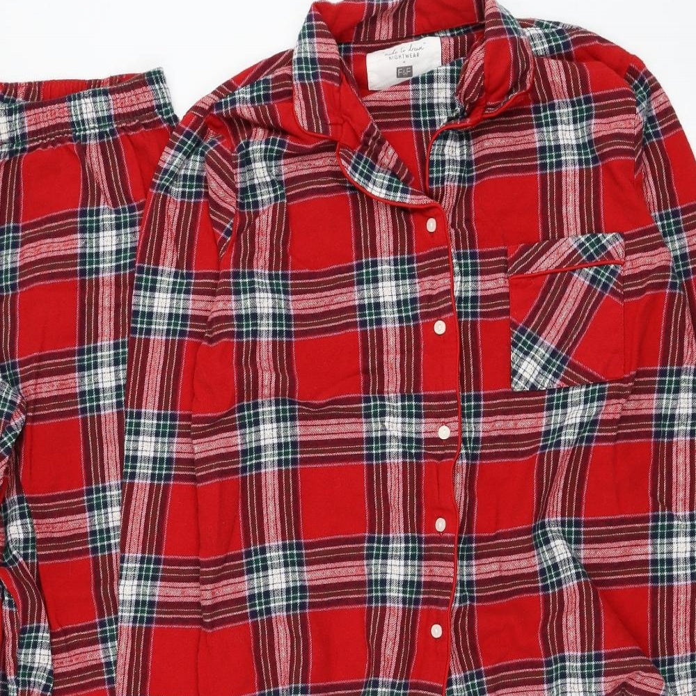 F&F Womens Red Check Cotton Top Pyjama Set Size 8  Button