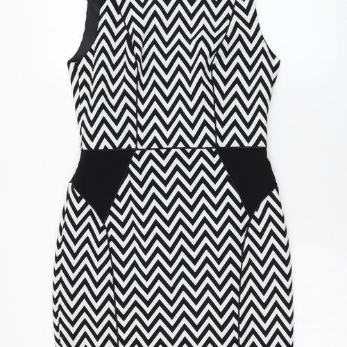 H&M Womens White Striped Polyester Pencil Dress  Size 10  Round Neck Button