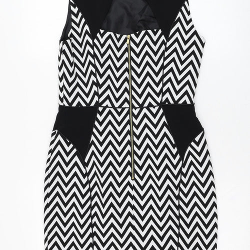 H&M Womens White Striped Polyester Pencil Dress  Size 10  Round Neck Button