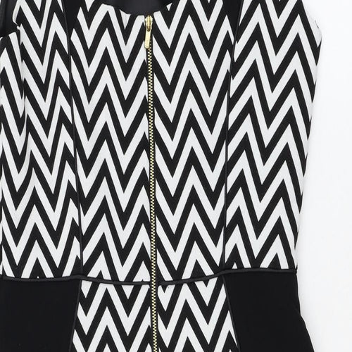 H&M Womens White Striped Polyester Pencil Dress  Size 10  Round Neck Button