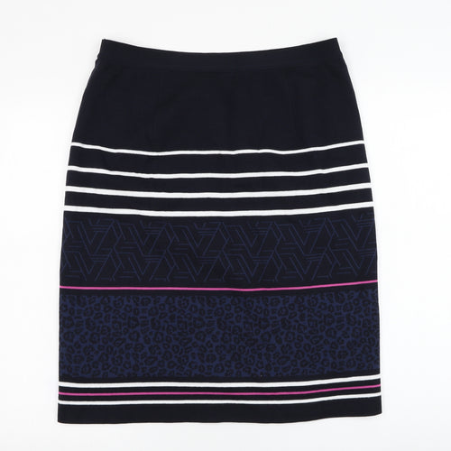 Preworn Womens Blue Geometric Polyester Straight & Pencil Skirt Size 34 in