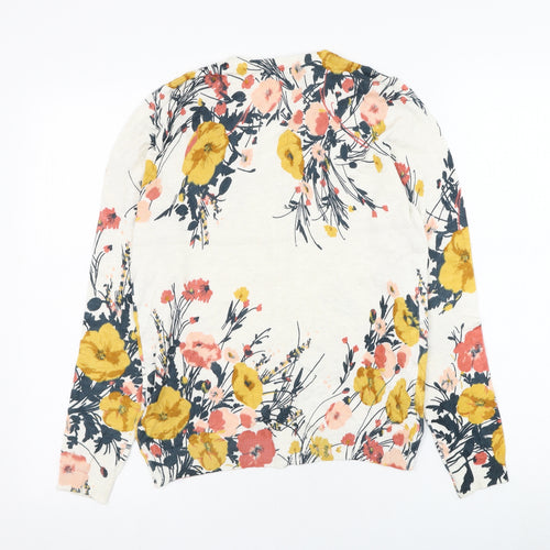 Marks and Spencer Womens White Round Neck Floral Viscose Pullover Jumper Size 10