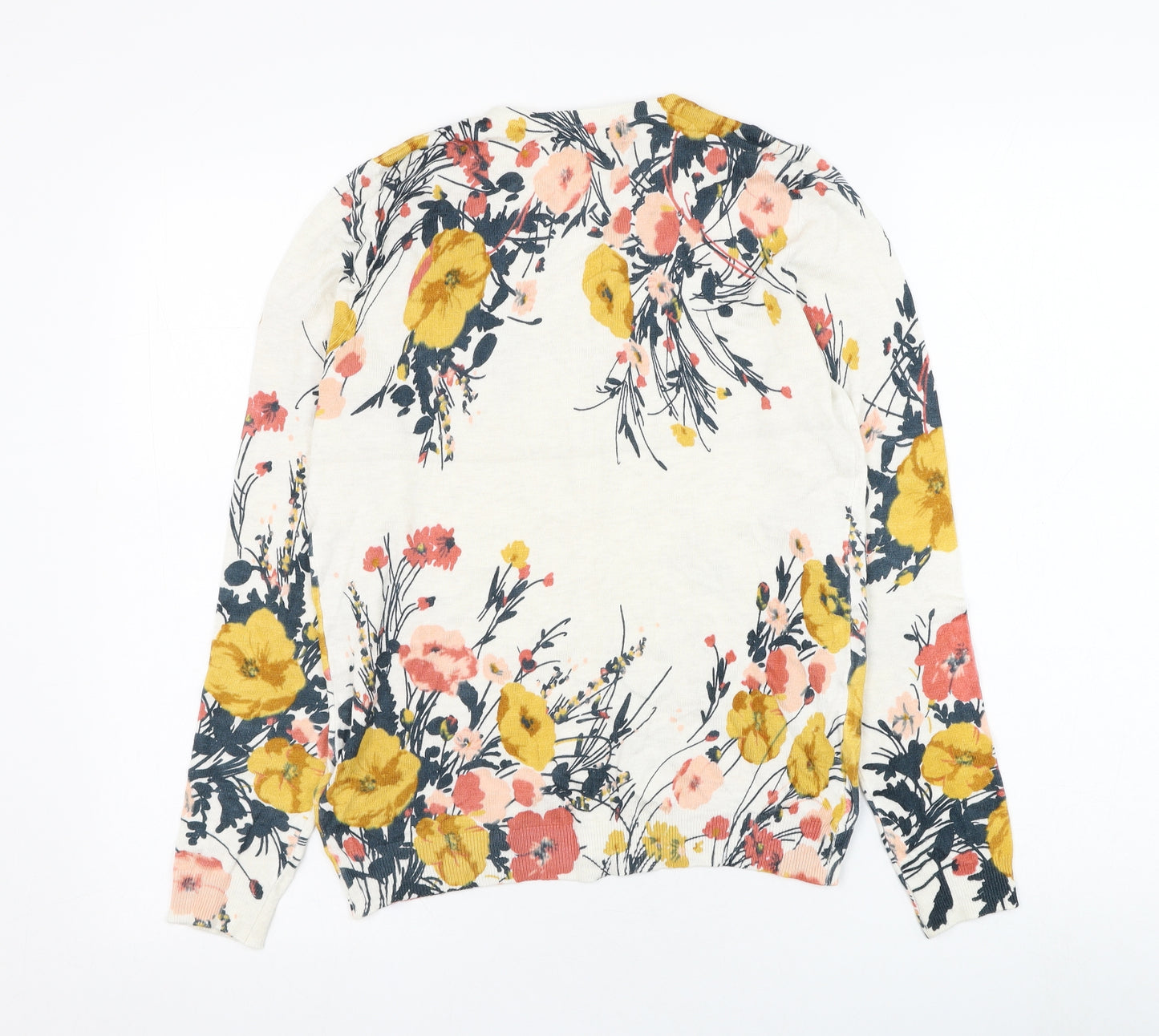 Marks and Spencer Womens White Round Neck Floral Viscose Pullover Jumper Size 10