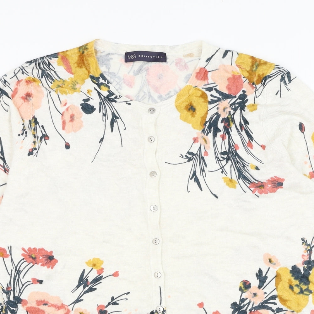 Marks and Spencer Womens White Round Neck Floral Viscose Pullover Jumper Size 10