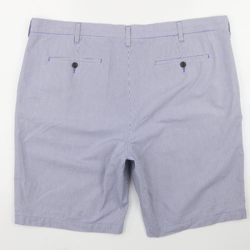 Marks and Spencer Mens Blue Striped Cotton Cargo Shorts Size 42 in L11 in Regular