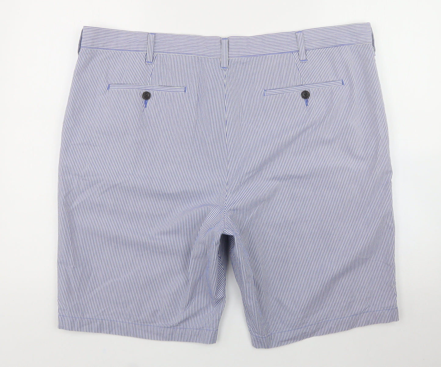 Marks and Spencer Mens Blue Striped Cotton Cargo Shorts Size 42 in L11 in Regular