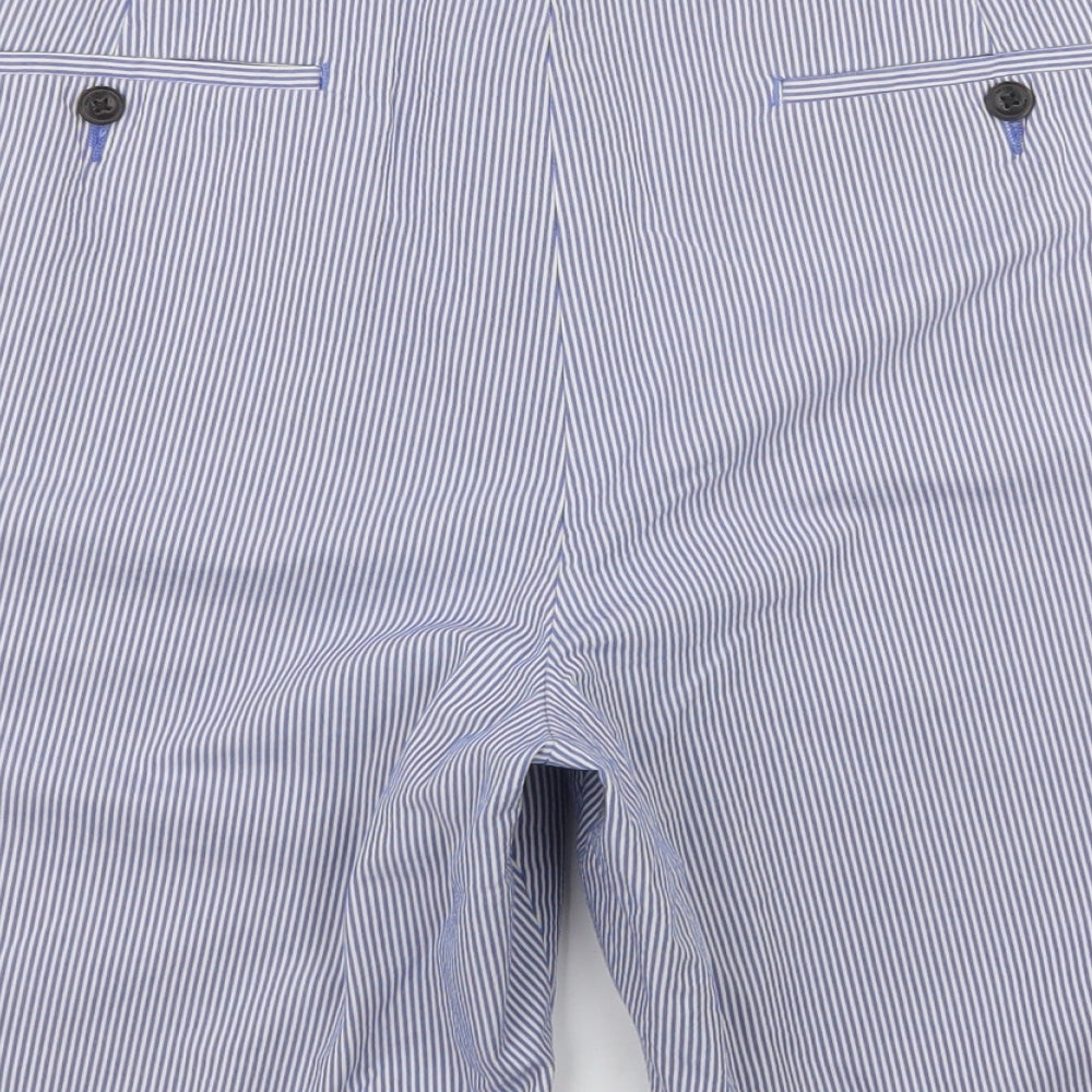 Marks and Spencer Mens Blue Striped Cotton Cargo Shorts Size 42 in L11 in Regular