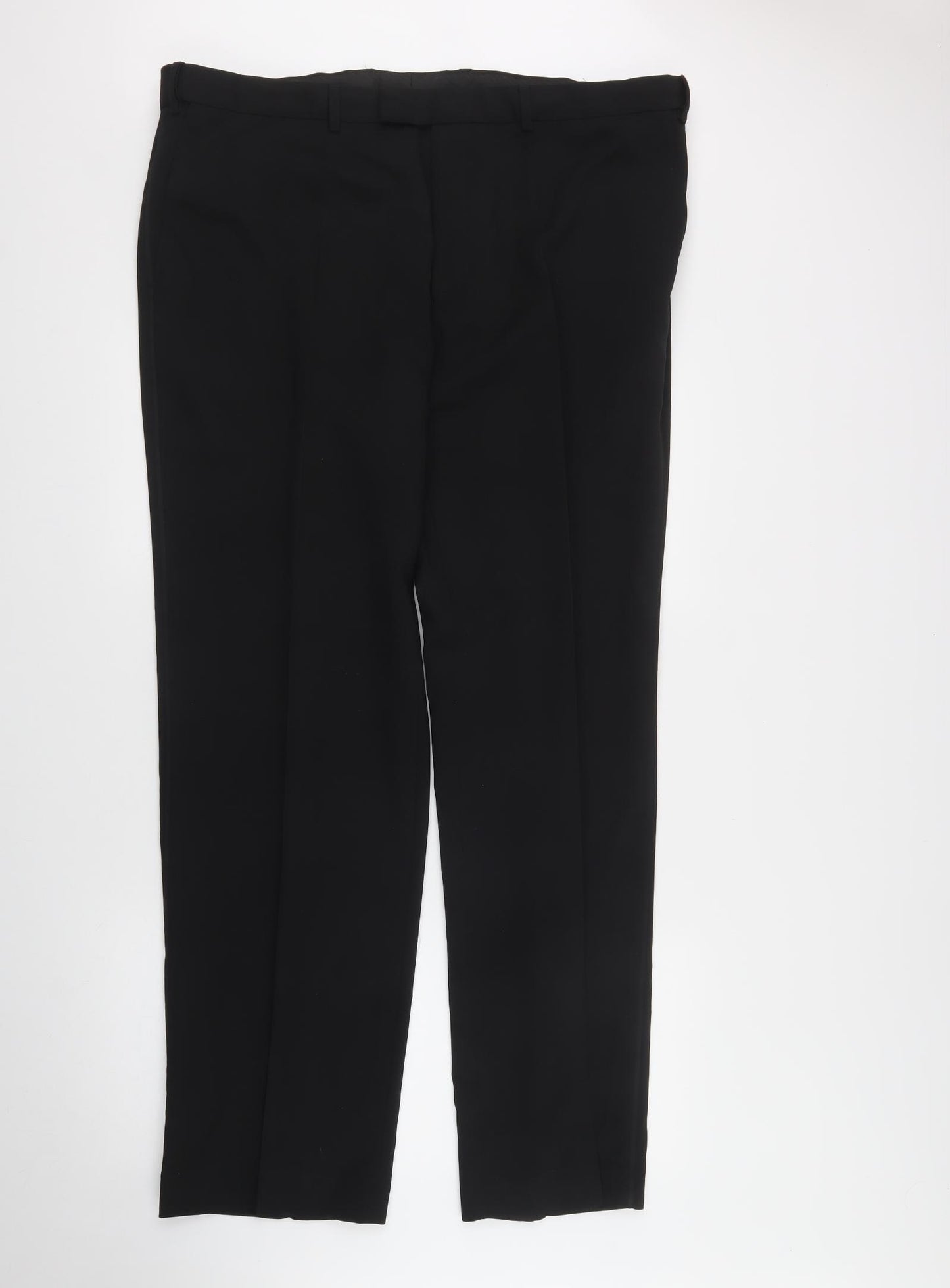 Marks and Spencer Mens Black  Wool Trousers  Size 42 in L33 in Regular Zip