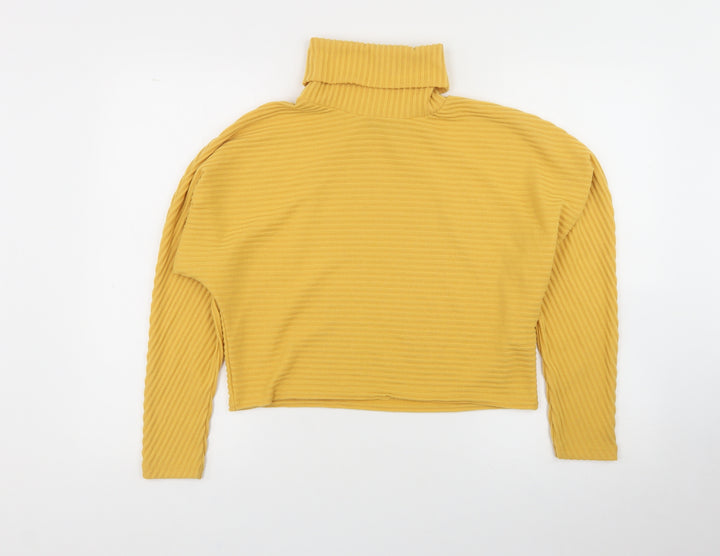 New Look Womens Yellow  Polyester Basic T-Shirt Size S High Neck