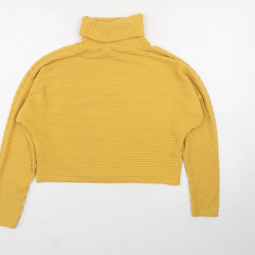 New Look Womens Yellow  Polyester Basic T-Shirt Size S High Neck