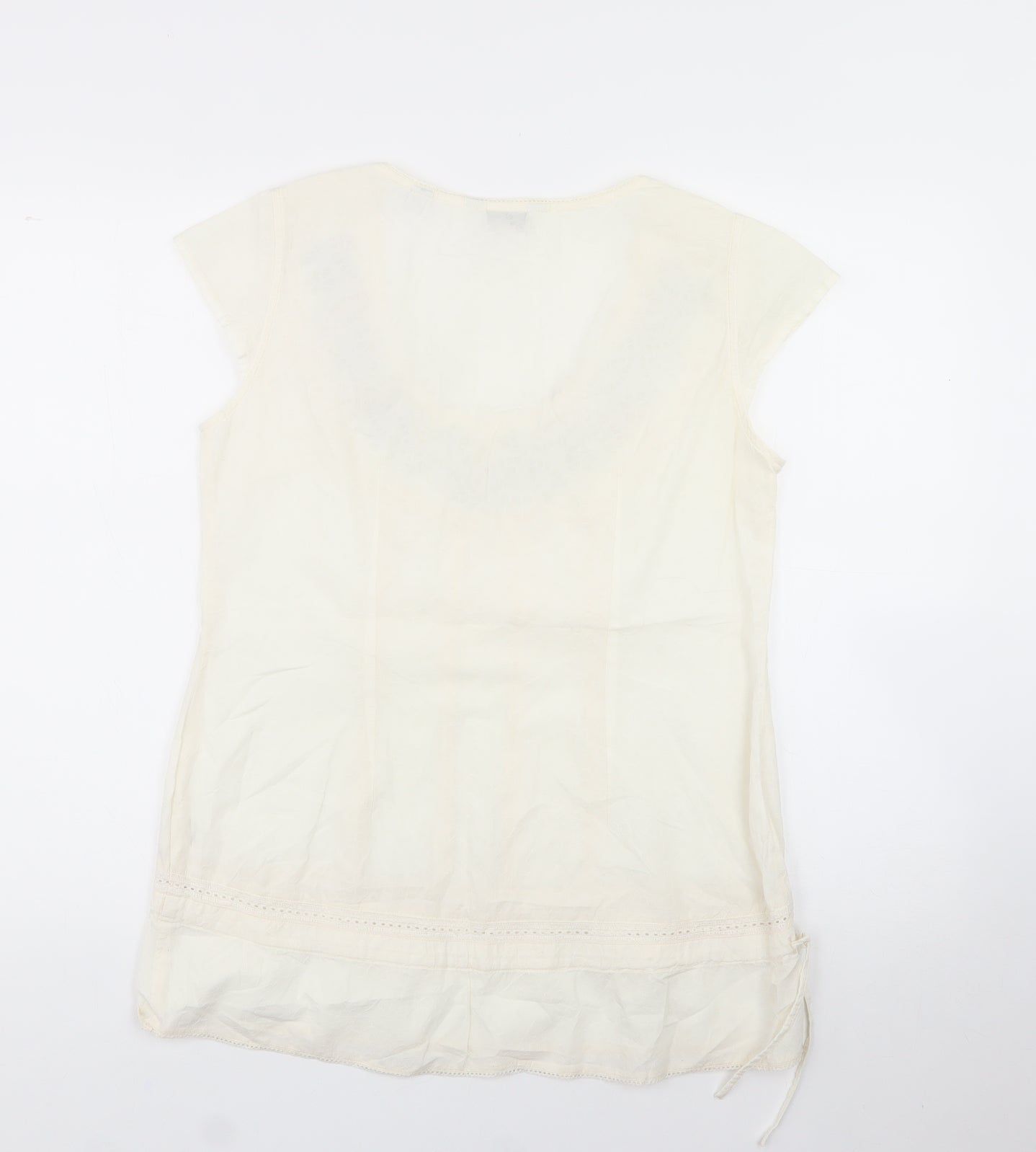 NEXT Womens White  100% Cotton Basic Blouse Size 10 Scoop Neck - Flowers