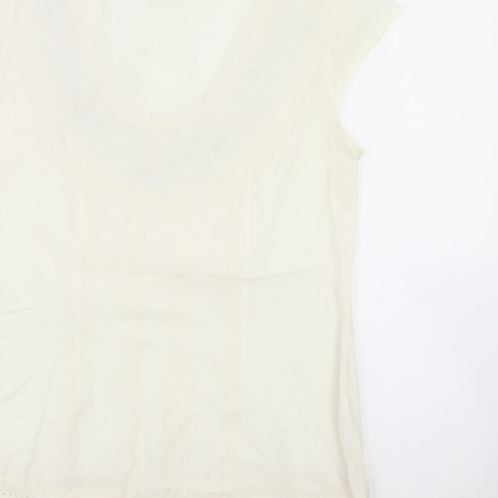 NEXT Womens White  100% Cotton Basic Blouse Size 10 Scoop Neck - Flowers