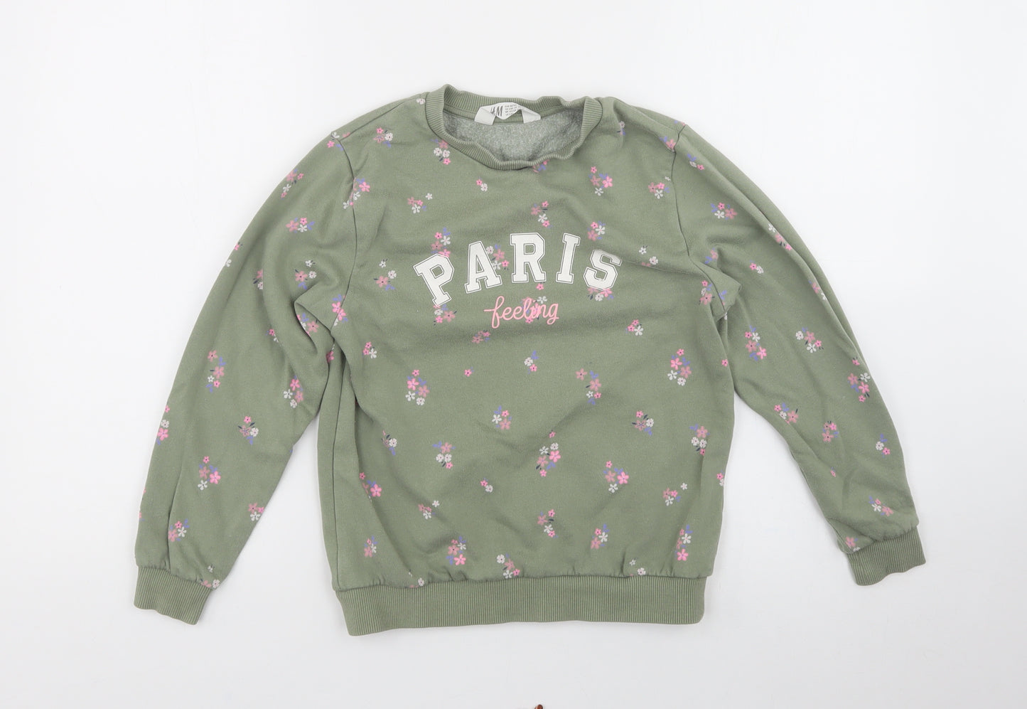 H&M Girls Green Floral Cotton Pullover Sweatshirt    - Paris