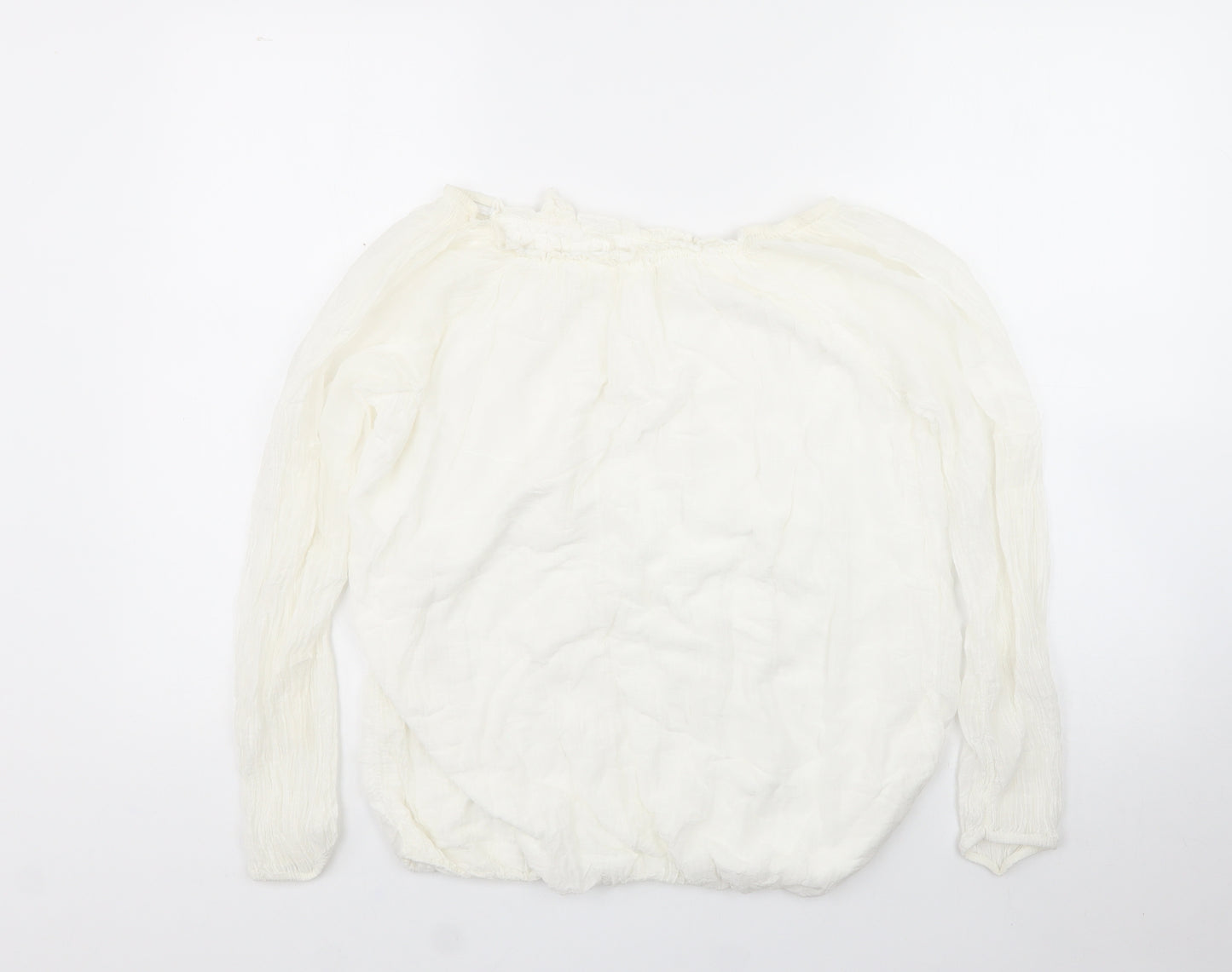 Preworn Womens White  Viscose Basic Blouse Size 14 Off the Shoulder