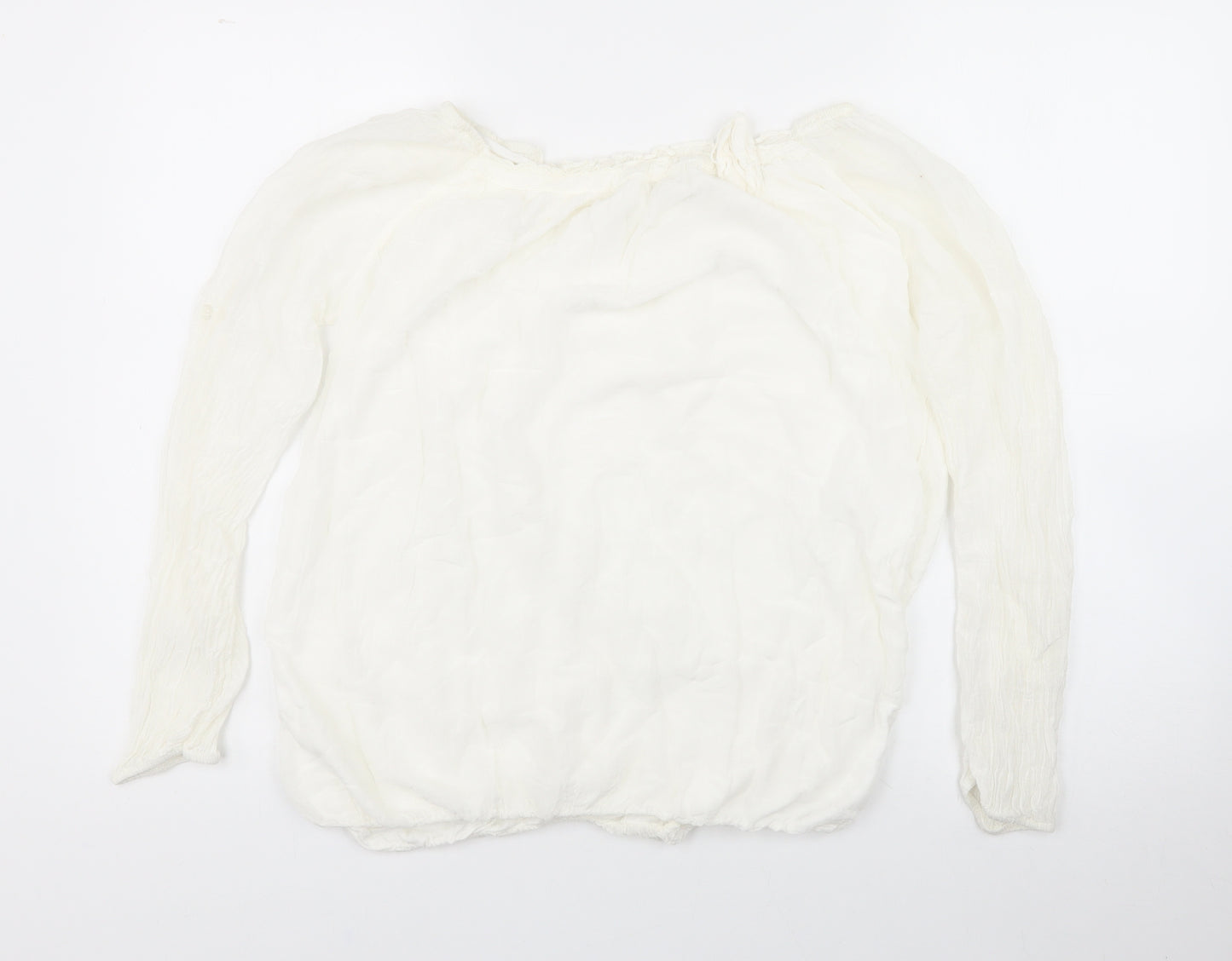 Preworn Womens White  Viscose Basic Blouse Size 14 Off the Shoulder