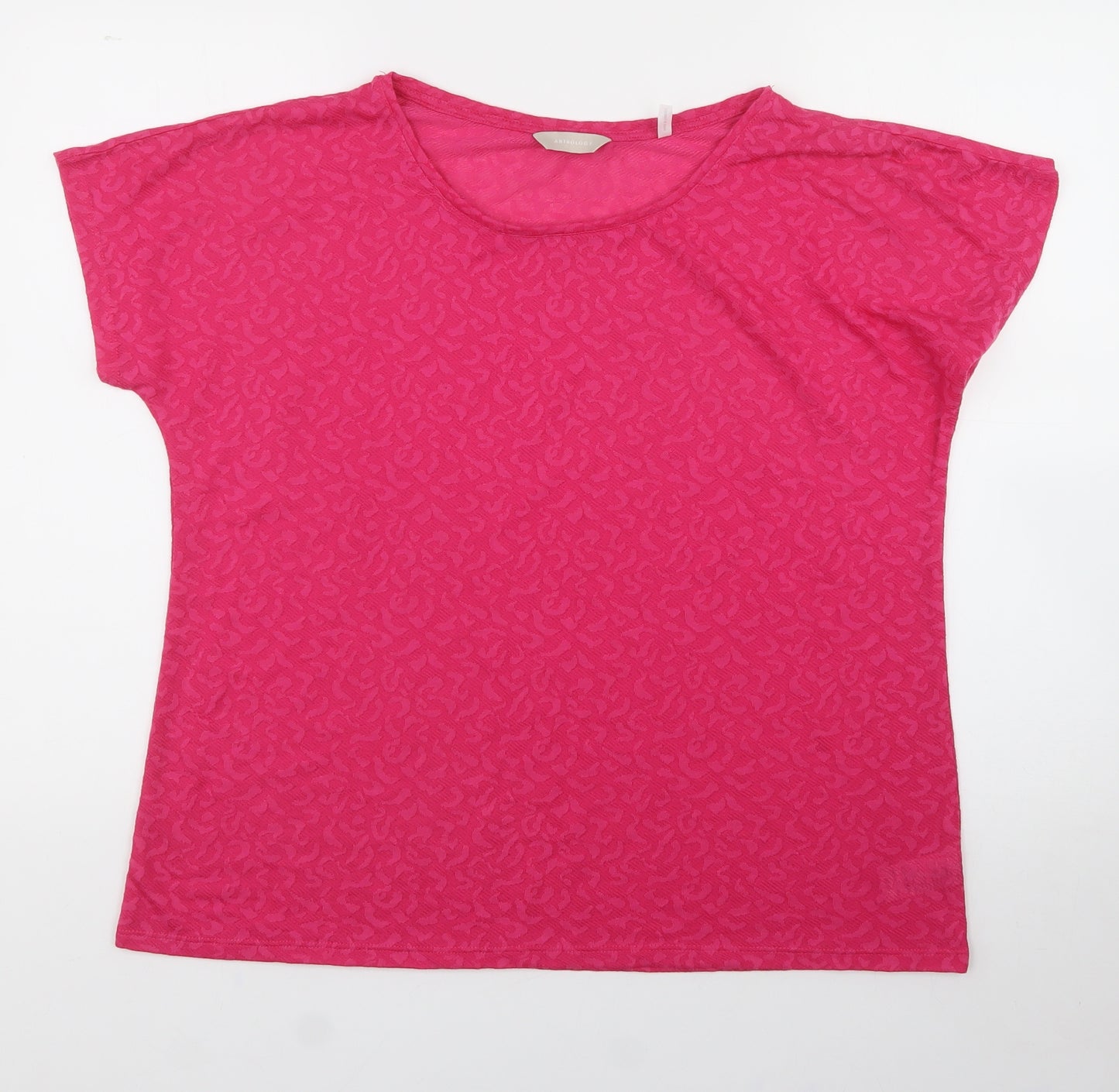 Anthology Womens Pink Animal Print Polyester Basic T-Shirt Size 16 Crew Neck