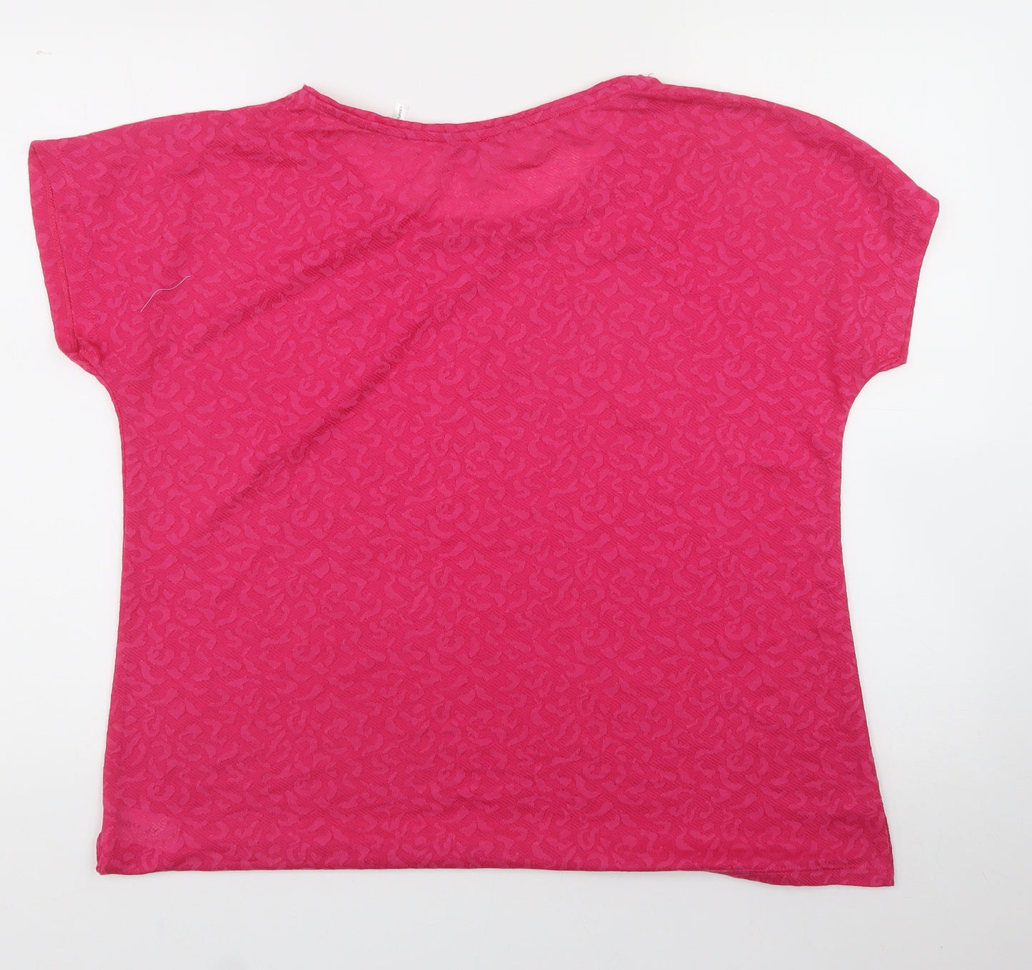 Anthology Womens Pink Animal Print Polyester Basic T-Shirt Size 16 Crew Neck
