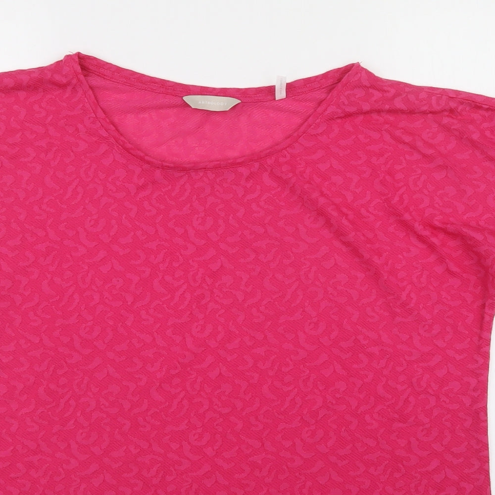 Anthology Womens Pink Animal Print Polyester Basic T-Shirt Size 16 Crew Neck