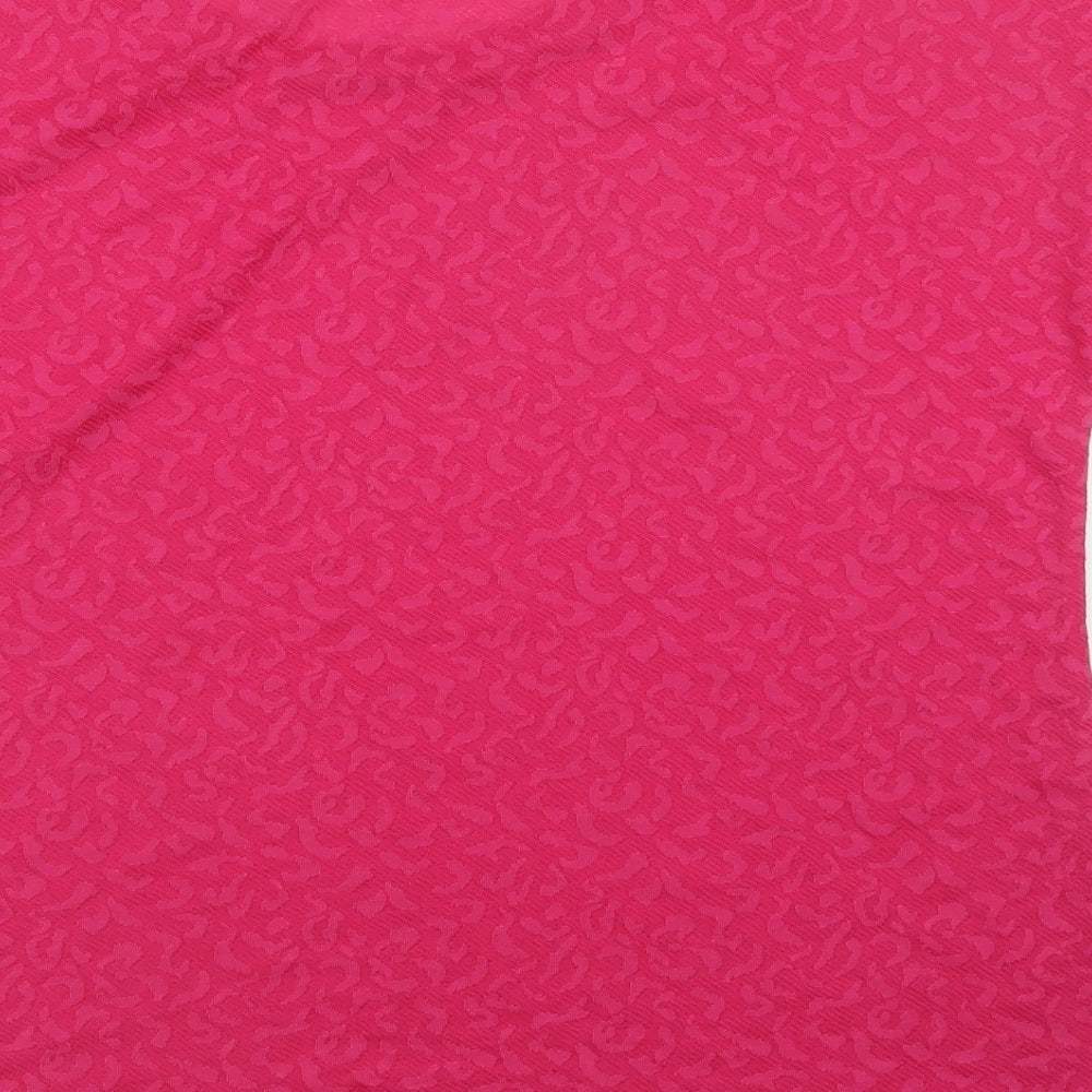Anthology Womens Pink Animal Print Polyester Basic T-Shirt Size 16 Crew Neck