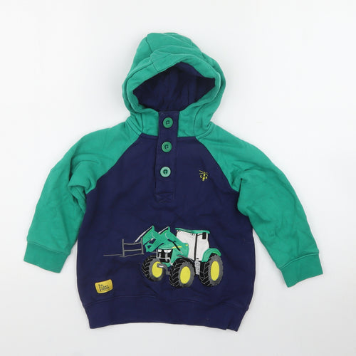 Little Light House Boys Blue  100% Cotton Henley Hoodie    - Tractor