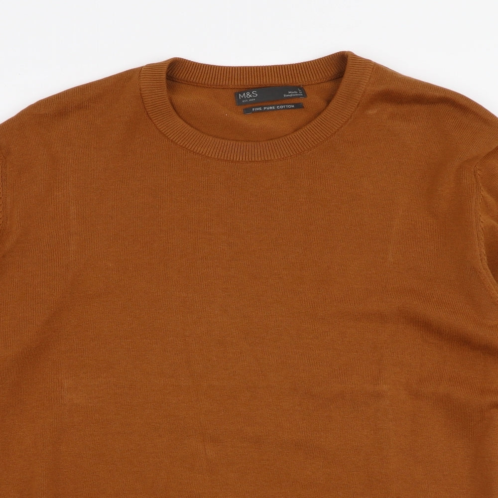 Marks and Spencer Mens Brown Round Neck  Cotton Pullover Jumper Size L