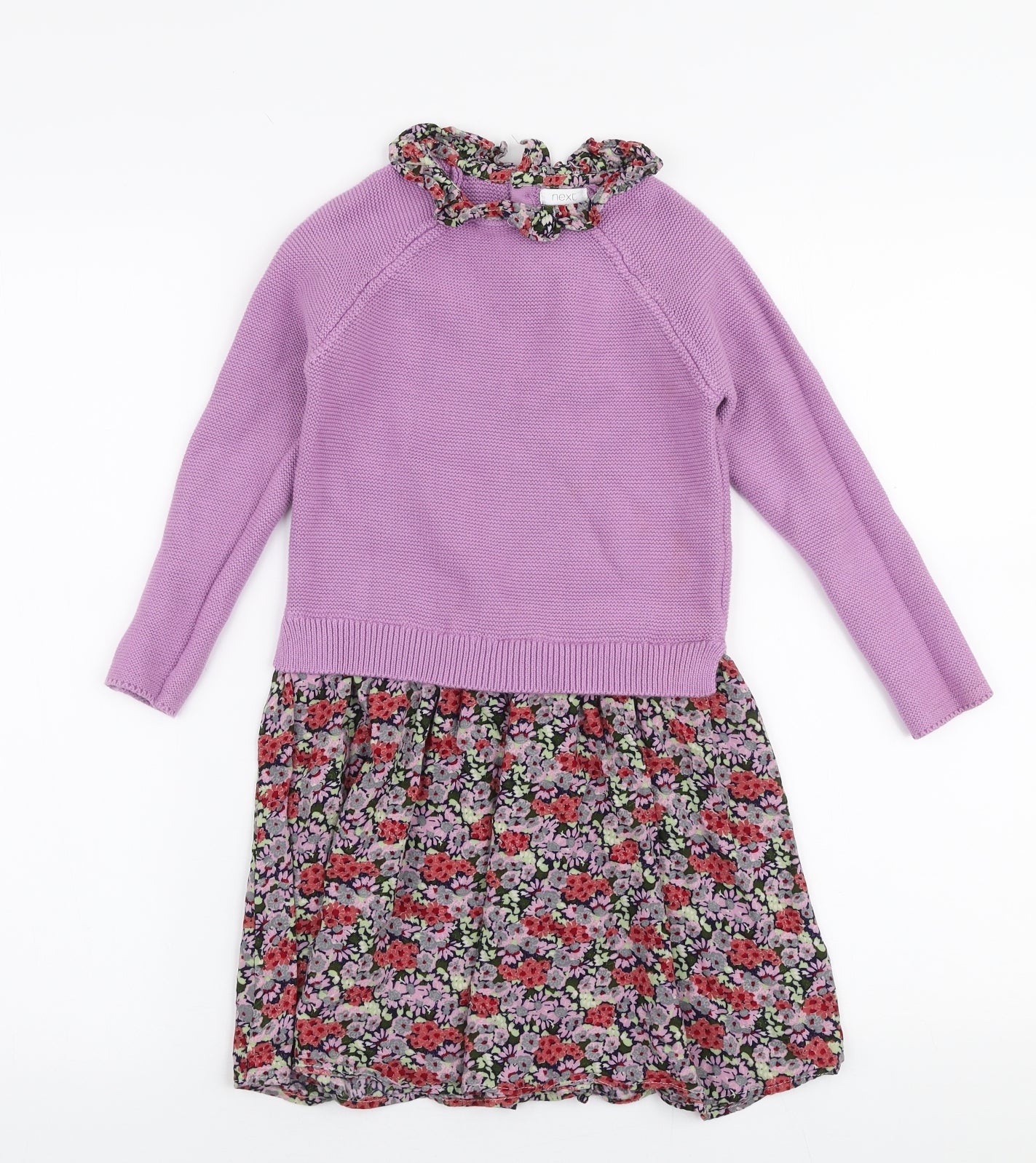 NEXT Girls Multicoloured Floral Cotton Jumper Dress  Size 4-5 Years  Collared Button