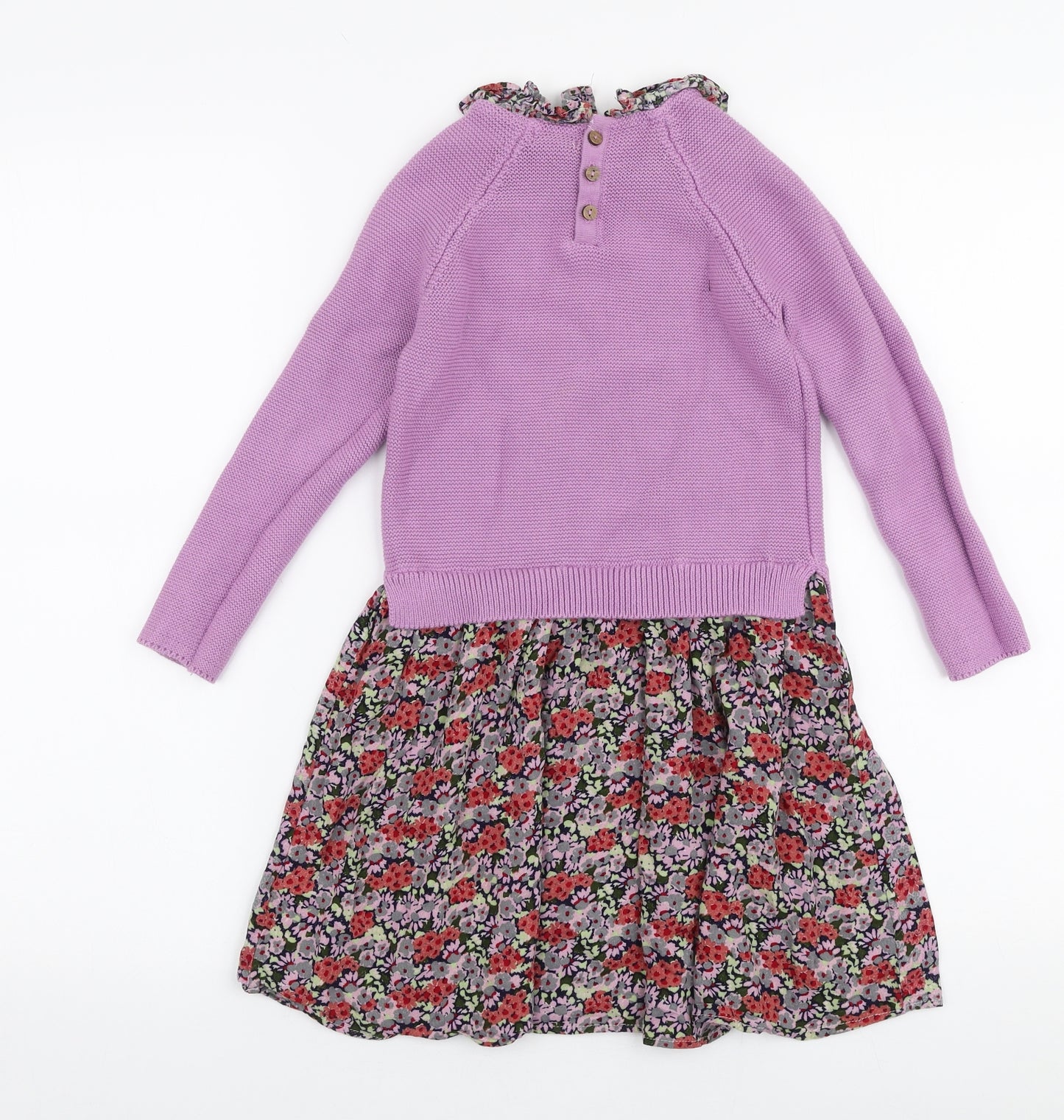 NEXT Girls Multicoloured Floral Cotton Jumper Dress  Size 4-5 Years  Collared Button