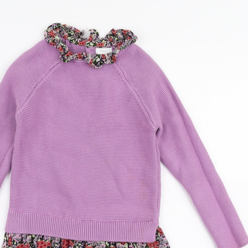 NEXT Girls Multicoloured Floral Cotton Jumper Dress  Size 4-5 Years  Collared Button