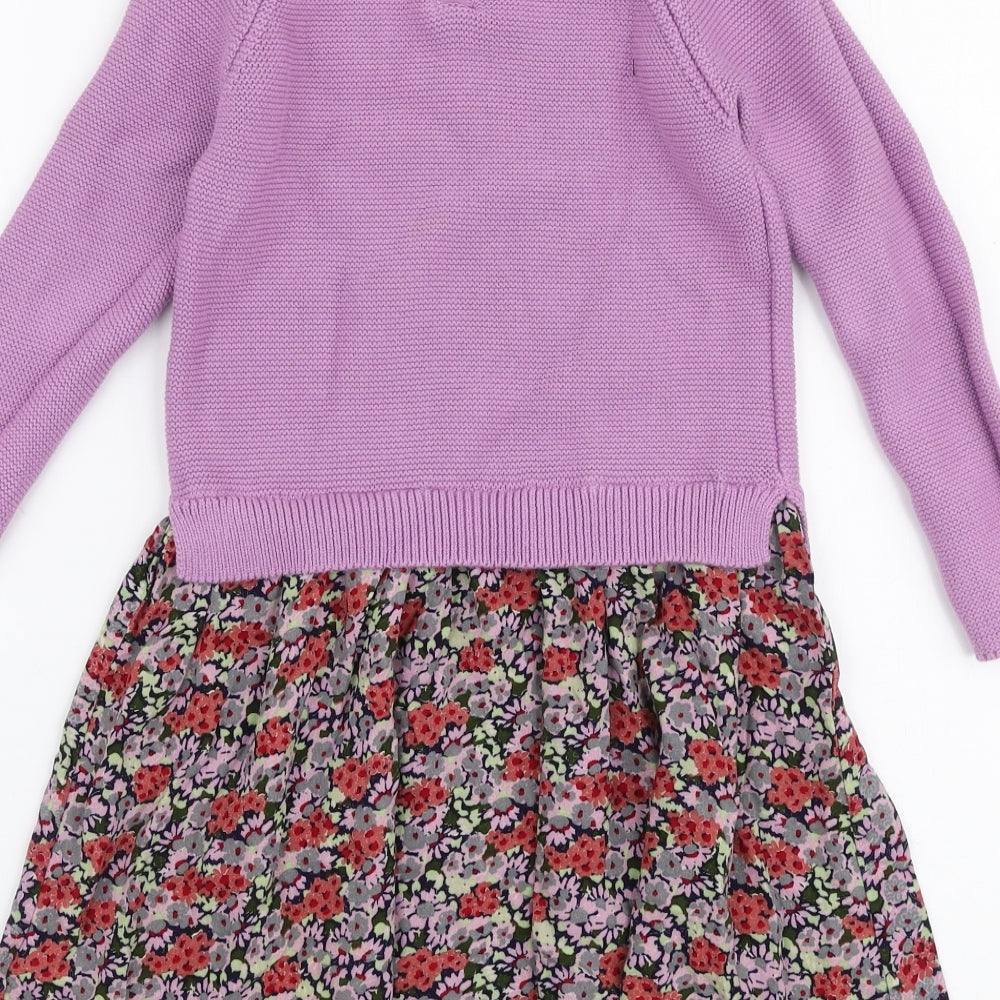 NEXT Girls Multicoloured Floral Cotton Jumper Dress  Size 4-5 Years  Collared Button