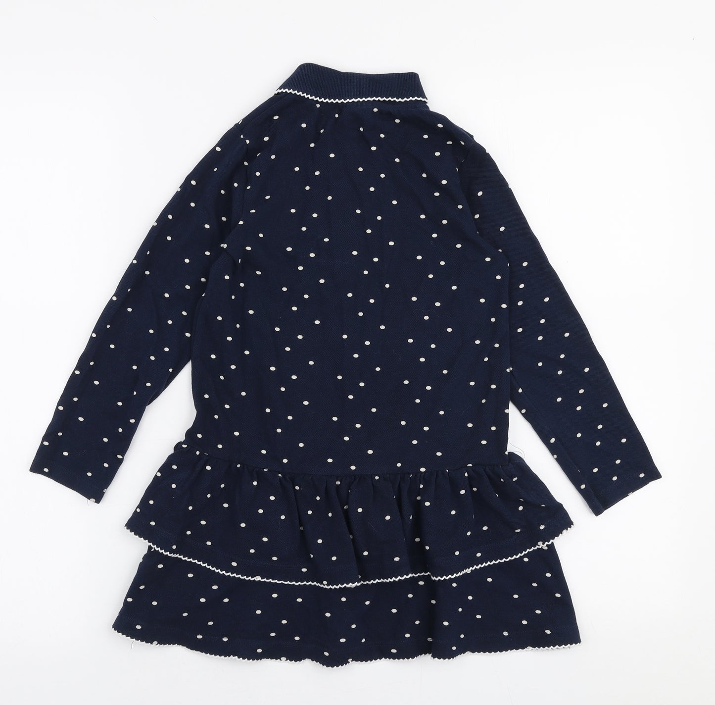 NEXT Girls Blue Polka Dot 100% Cotton Trapeze & Swing  Size 5-6 Years  Collared Button