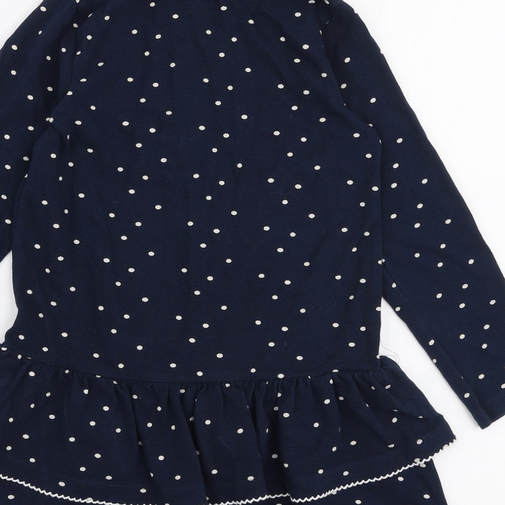 NEXT Girls Blue Polka Dot 100% Cotton Trapeze & Swing  Size 5-6 Years  Collared Button