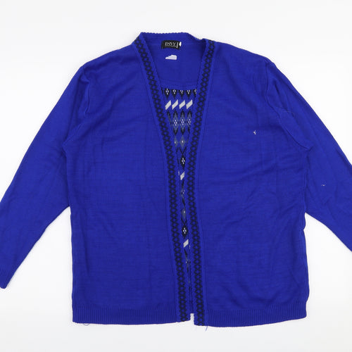 Envy Womens Blue Round Neck Geometric Polyester Cardigan Jumper Size XL