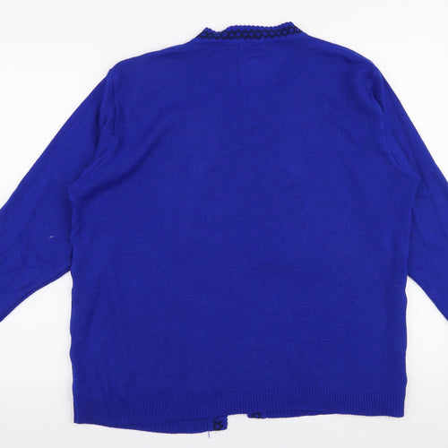Envy Womens Blue Round Neck Geometric Polyester Cardigan Jumper Size XL