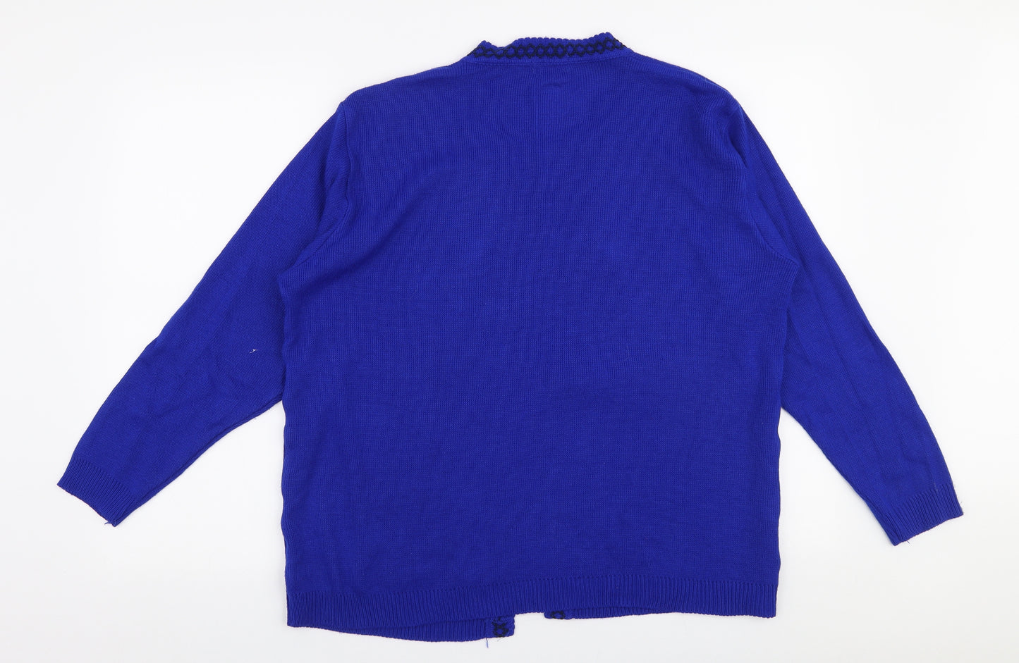 Envy Womens Blue Round Neck Geometric Polyester Cardigan Jumper Size XL