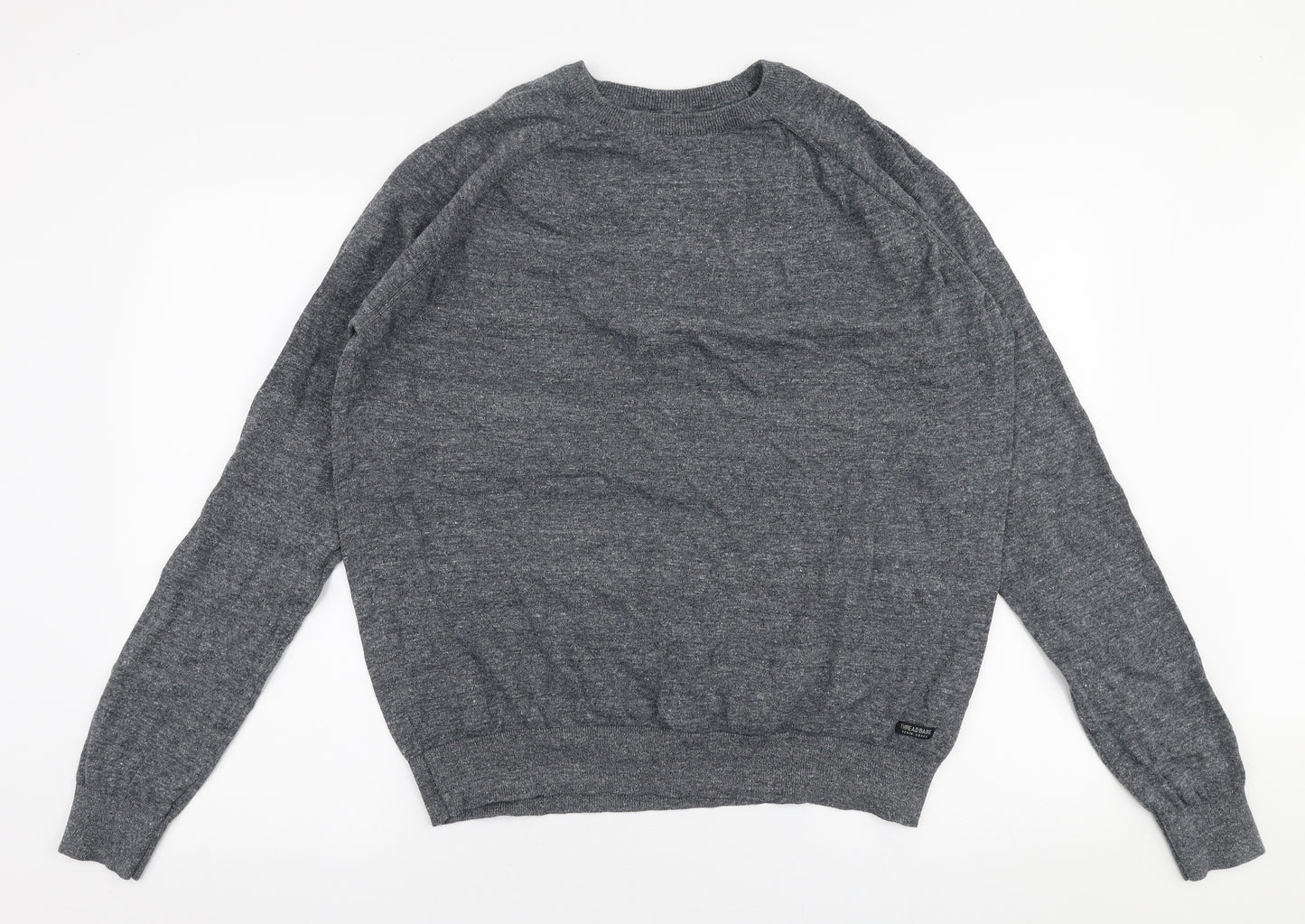 Threadbare Mens Grey Round Neck  Cotton Pullover Jumper Size XL